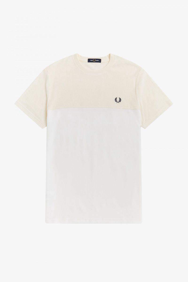 White Fred Perry Towelling Panel Piqué Men's T Shirts | PH 1792XYUF